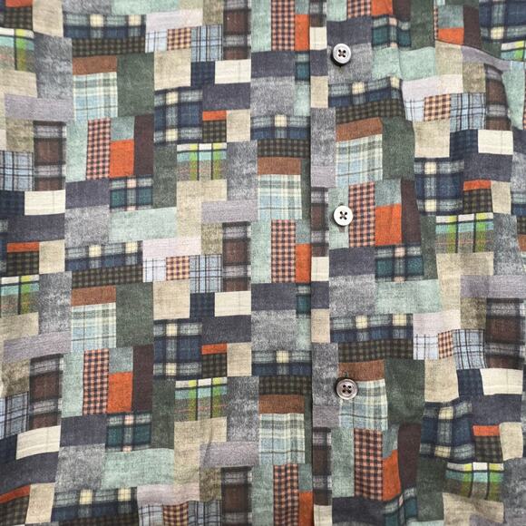 Calder Carmel Patchwork Button Up Shirt Men’s L Earth Tones Artsy - Picture 5 of 8
